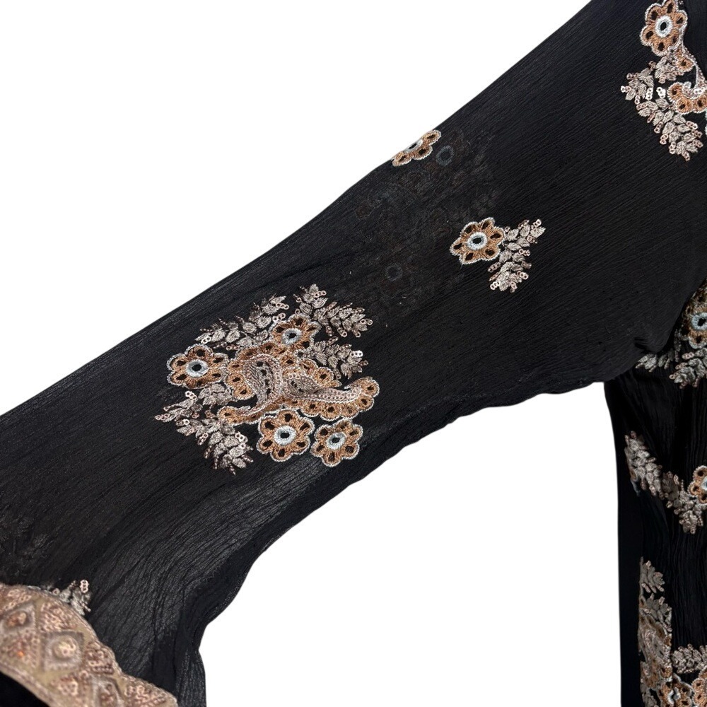 Black Embroidered Mirror Tunic Dress Boho Indie Festival Ethnic - Picture 6 of 8